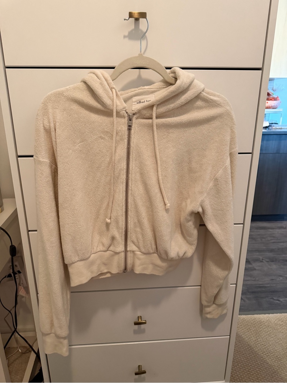 Aritzia Wilfred Cream Zip Hoodie Cropped Terry Jacket